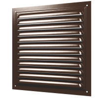 Решетка вентиляционная стальная с покрытием полимерной эмалью, коричневая, с сеткой, 200х200