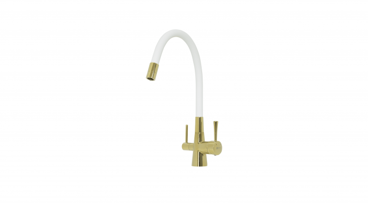 LM3075G-White Смеситель LEMARK для кухни, с гибким изливом, с подключением к фильтру питьевой воды, зол/бел
