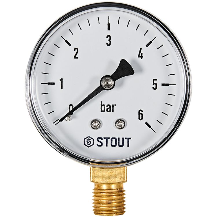 Манометр Stout радиальный 63 0-6 бар подключение нижнее 1/4" (SIM-1010-630608)