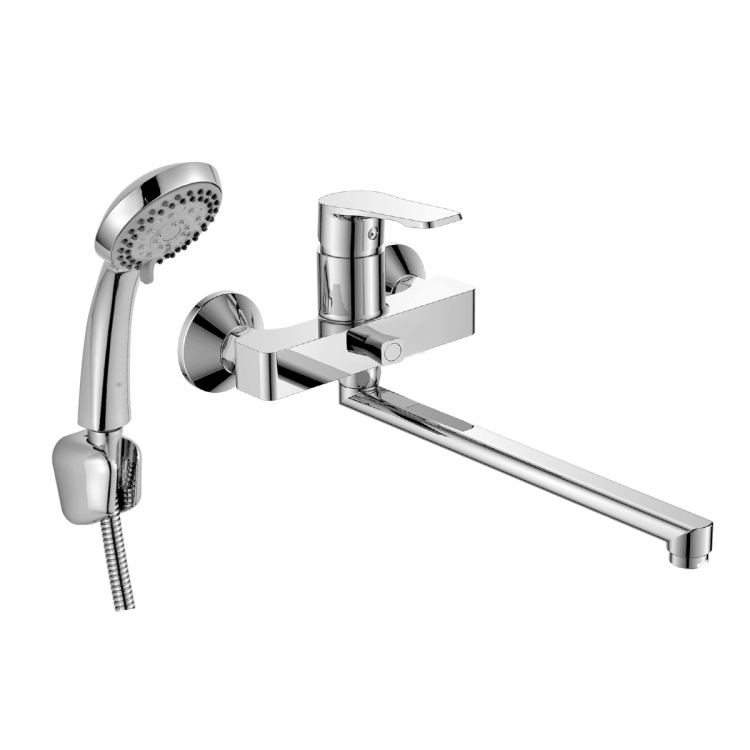 DR23043 Смеситель DECOROOM одноручный универсальный с поворотным изливом 350мм, хром