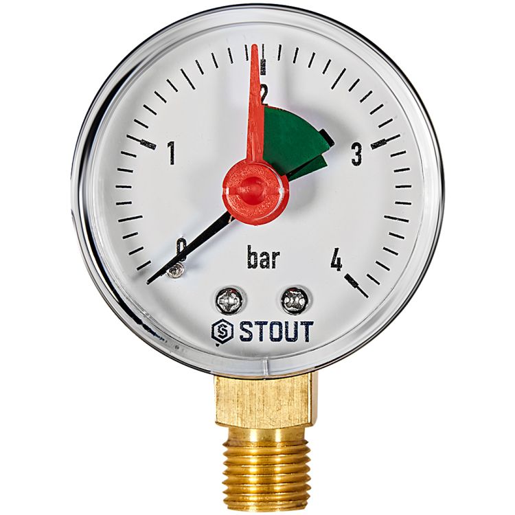 Манометр Stout Dn 50 0-4 бар подключение нижнее 1/4" 